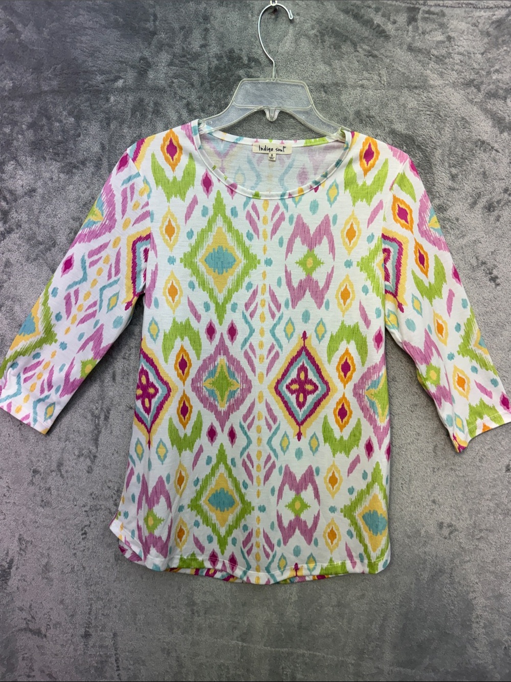 indigo soul small Multicolor Ikat Pattern 3/4 Sleeve Tee